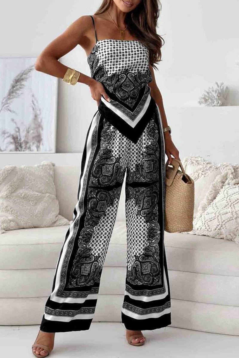Feliciana® | Casual Sleeveless Top And Backless Geometric Print Pants Set