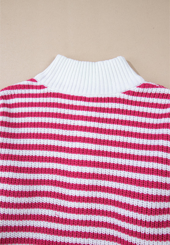 Amelia | Striped long sleeve sweater with half zip and stand-up collar