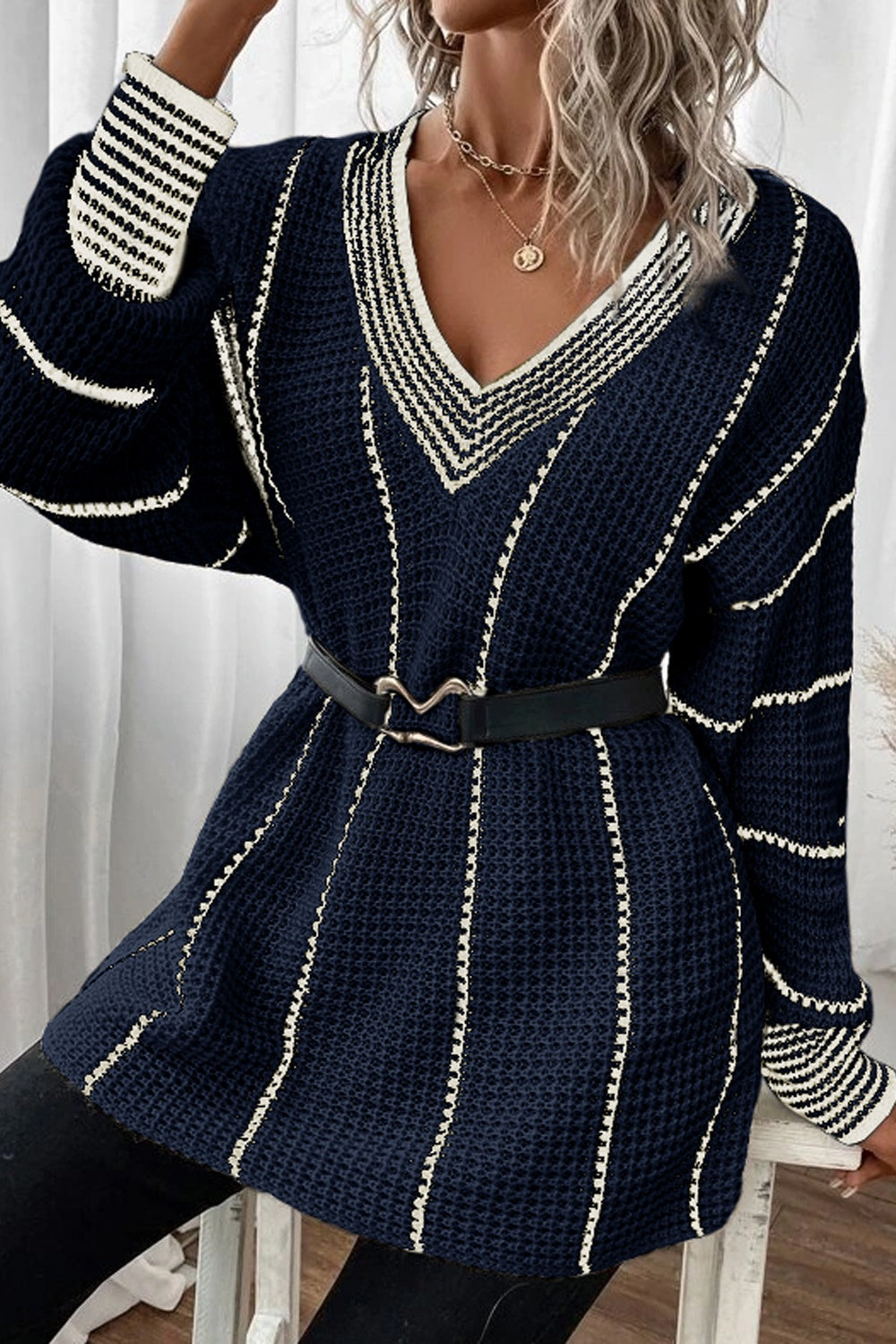Lilian | Striped sweater with a V-neck and dropped shoulders