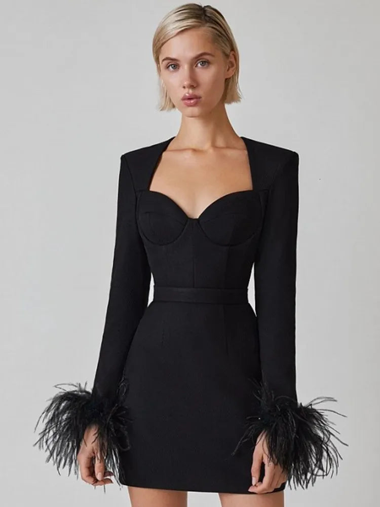 Violeta® | Women's Feather Bodycon Mini Dress