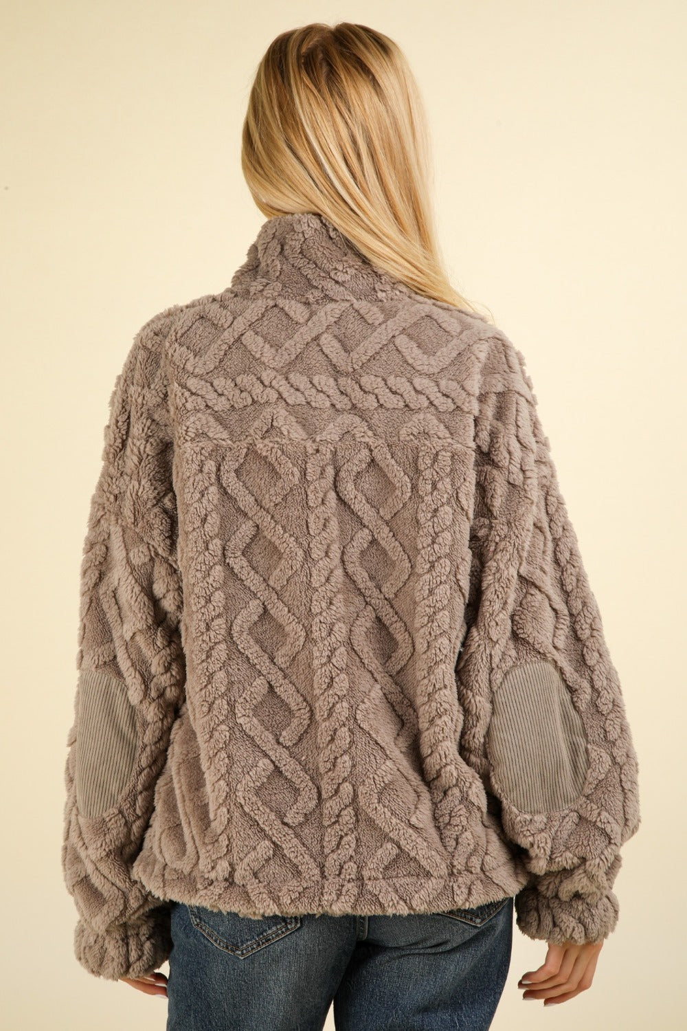 Lucía | Fluffy cable knit fleece half zip sweatshirt
