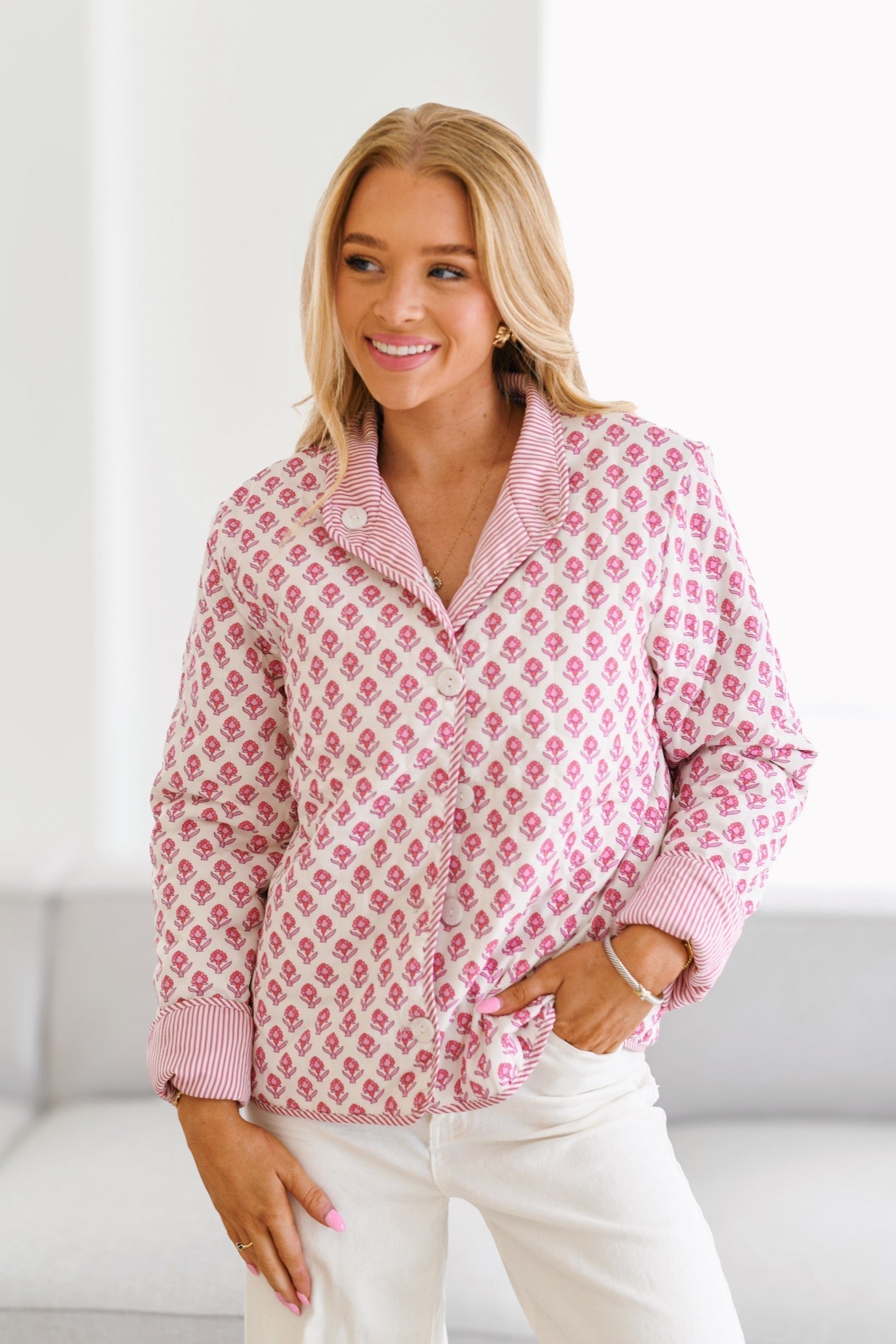 Belinda® | Printed Quilted Jacket Baby Pink