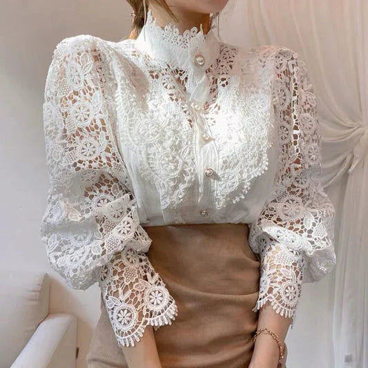 Bubla® | Hollow Floral High Neck Blouse