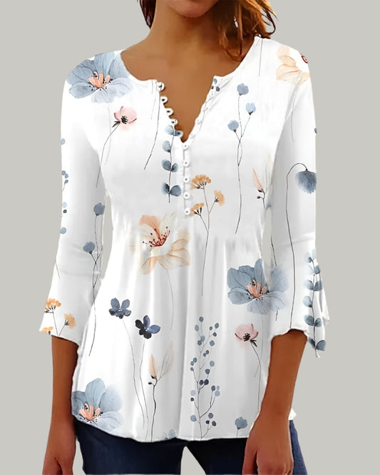 Margarita® | Chic Blouse With Henley Neck And Floral Design