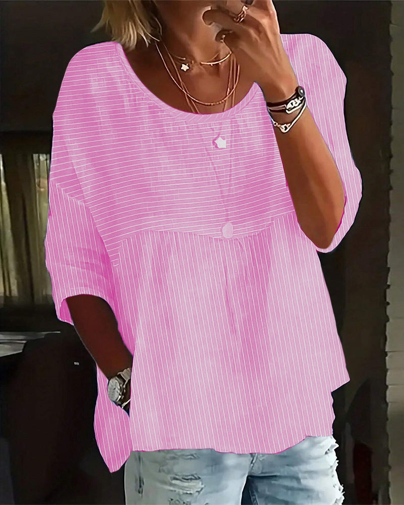 Soraya® | Striped Round-Neck Blouse With Half-Length Sleeves