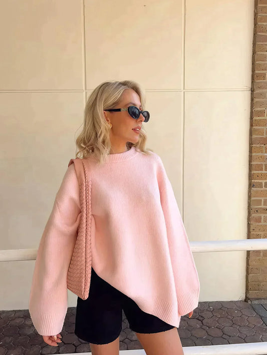 Katrien | Pink crew neck sweater for women