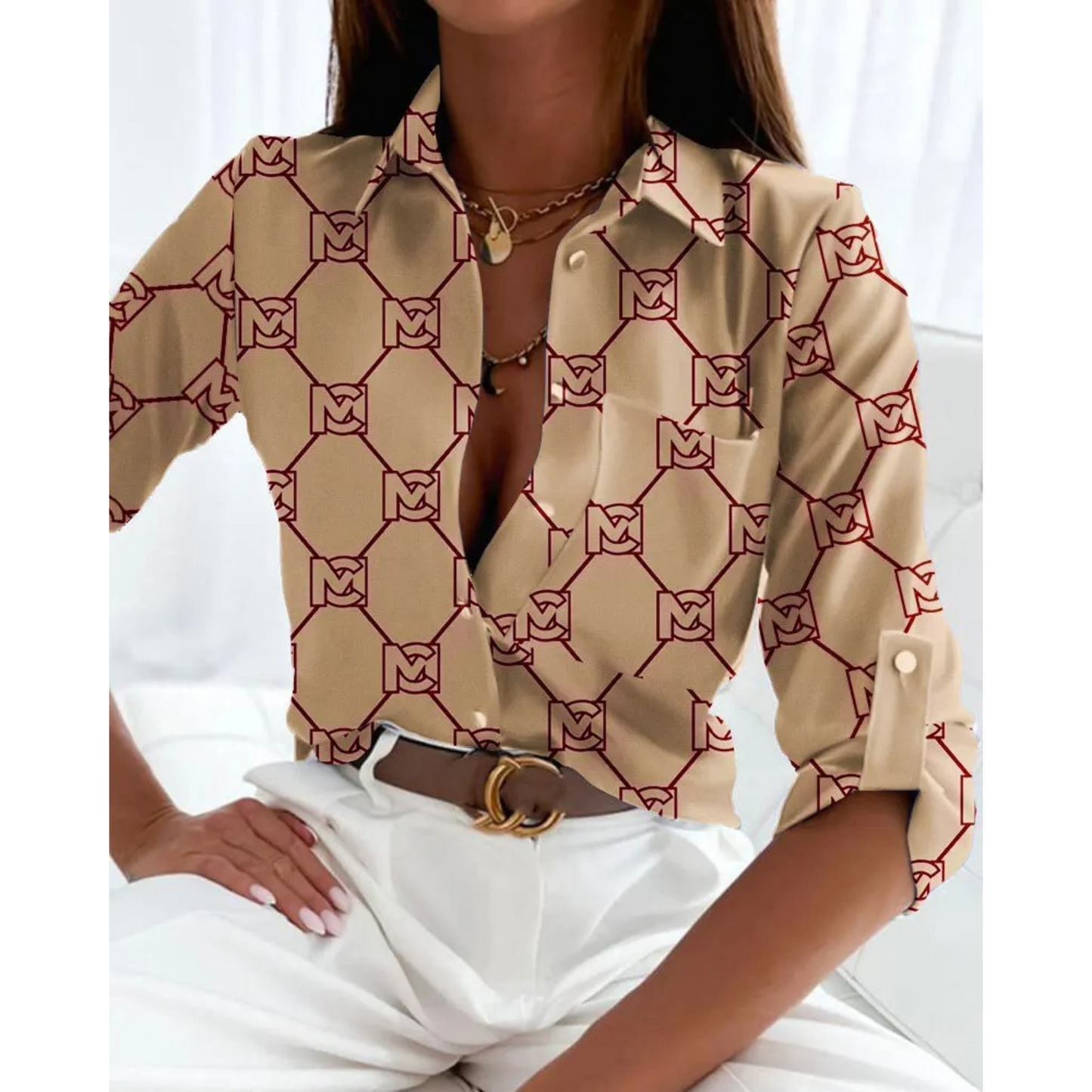 Alice | Elegant women's blouse in business style with a lined print