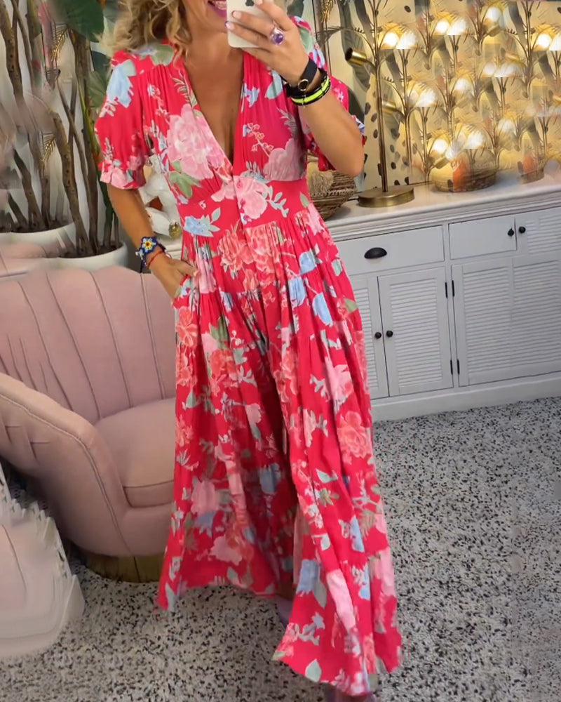 Marina® | Floral Dress A-Line Puff Sleeves