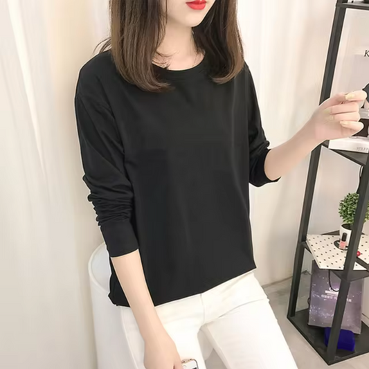 Iris | Long-sleeved cotton shirt with a crew neck