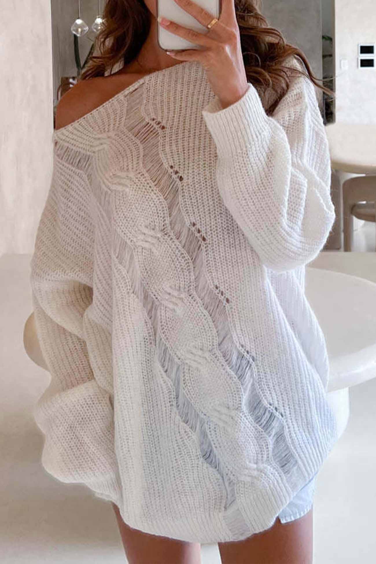Linda | Hollow knit crew neck sweater