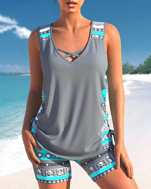 Celeste® | Tankini Set Summery Tankini Set With Geometric V-Neck