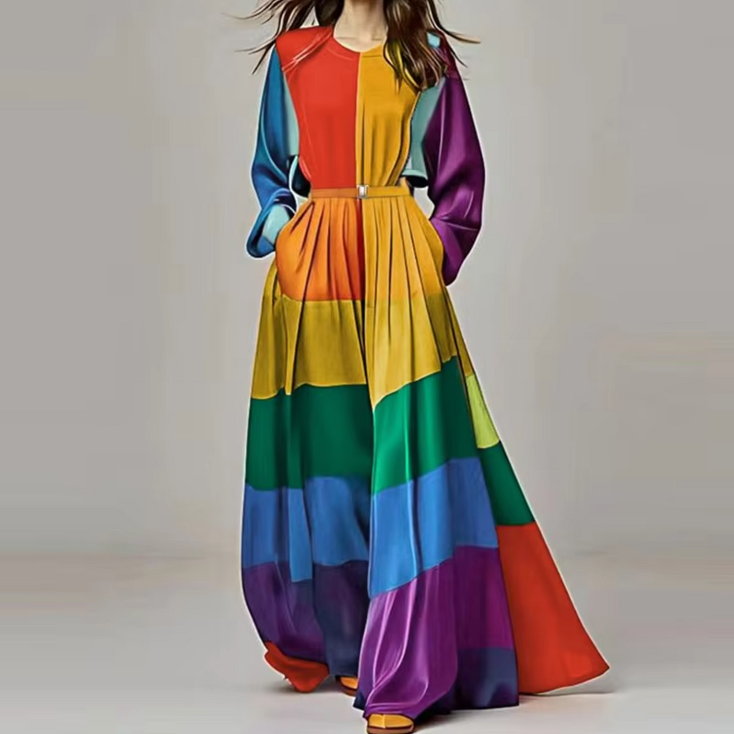 Patrizia® | Long-Sleeved Rainbow-Colored Maxi Dress