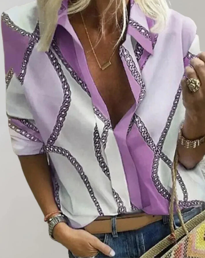 Eva® | Elegant Blouse With Chain Print And V-Neck