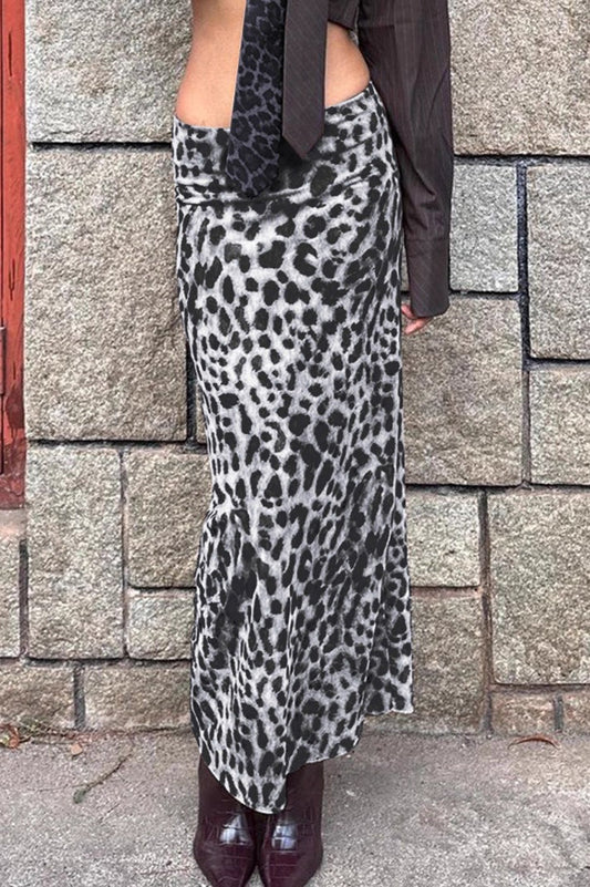 Edgy Leopard High Waist Midi Skirt