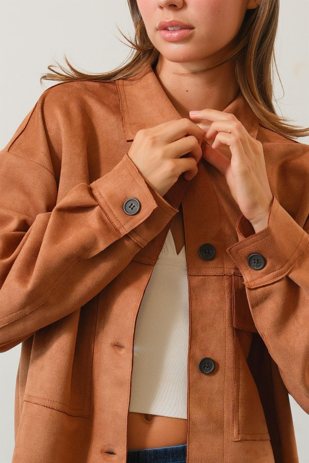 Nathalie | Short suede jacket with button placket