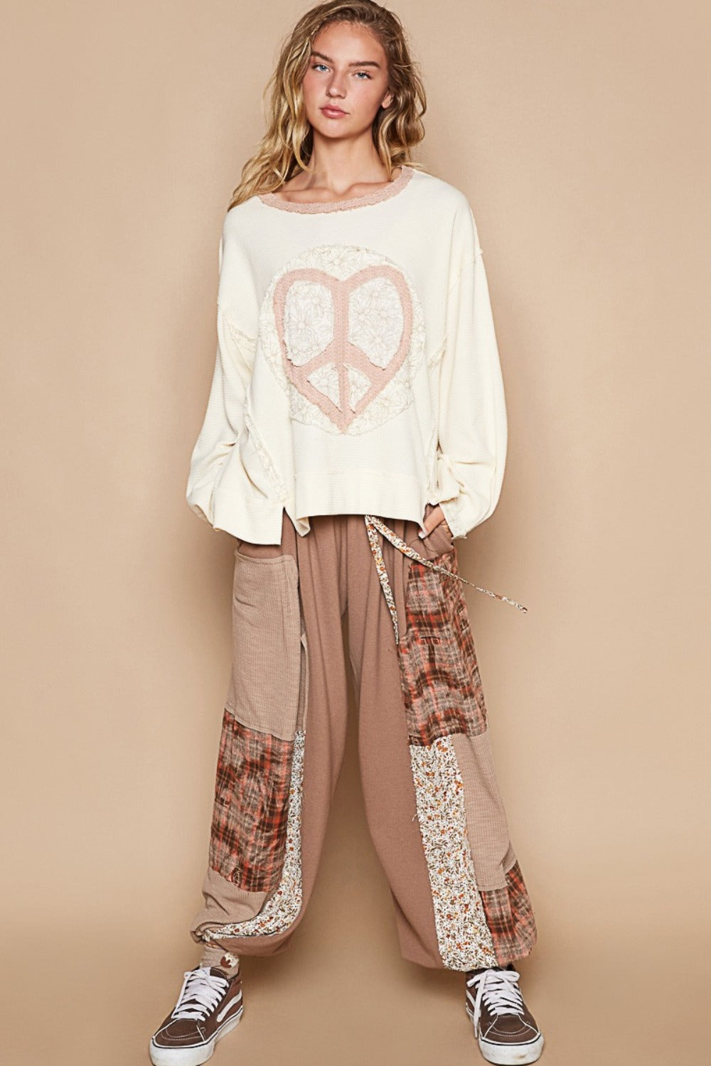 Valeria | Long sleeve thermal knit patch crew neck top