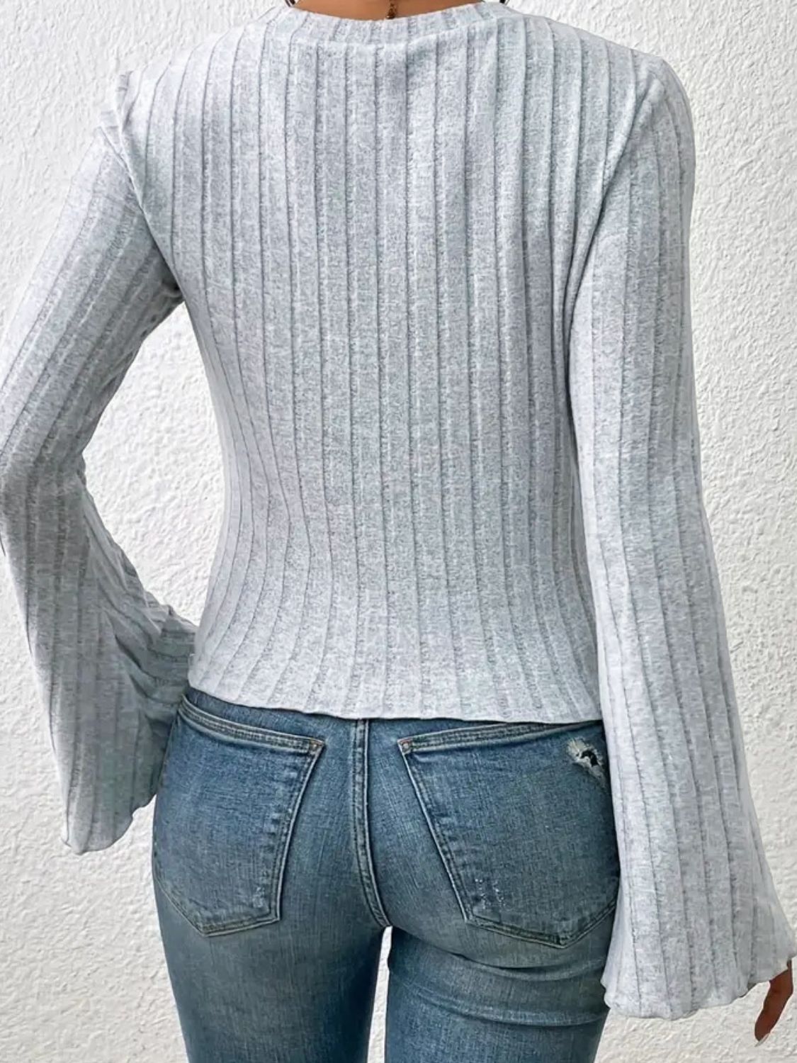 Adelheid | Ribbed crew neck t-shirt with flared sleeves