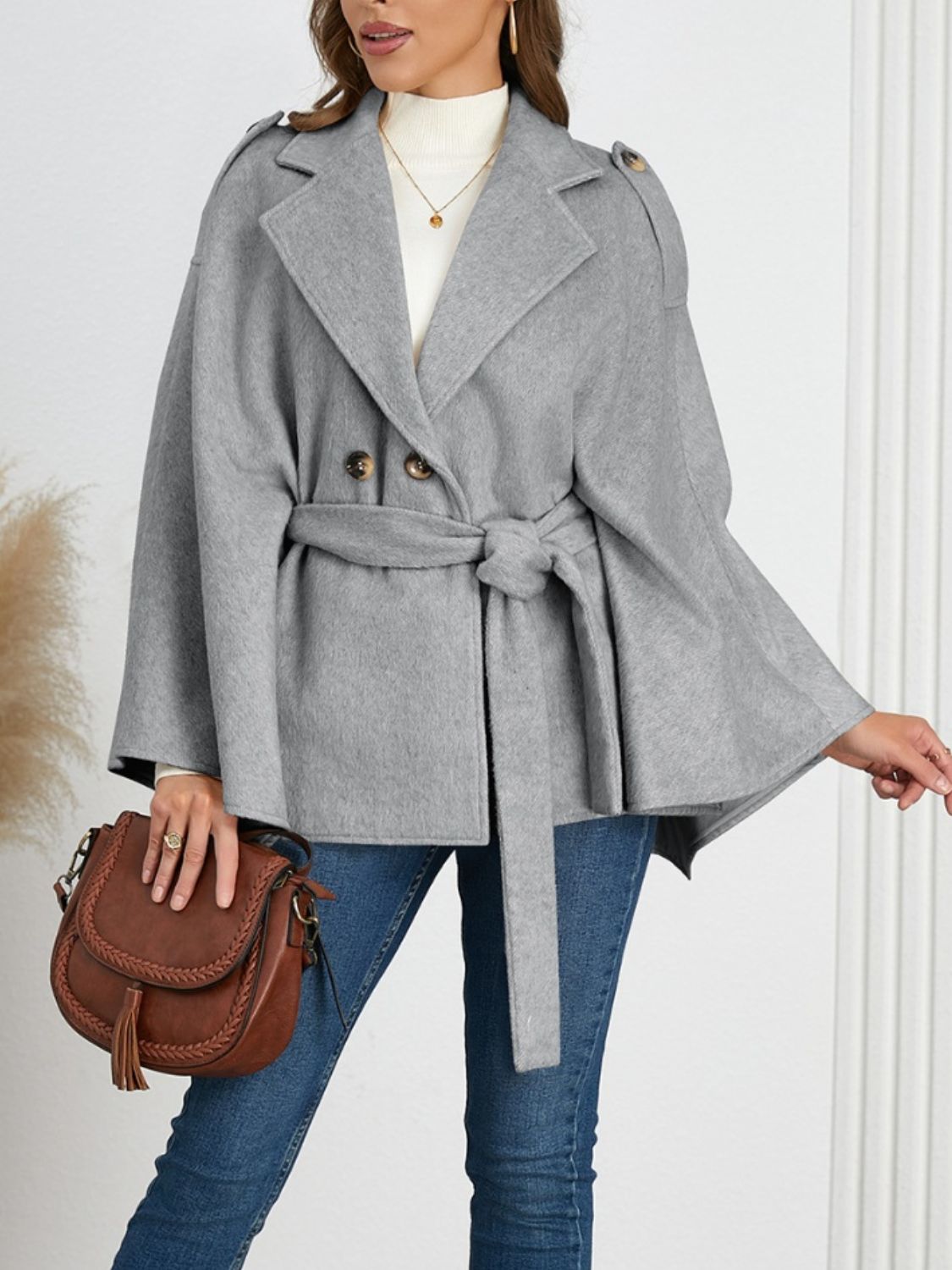 Rita | Double-breasted poncho with tie belt