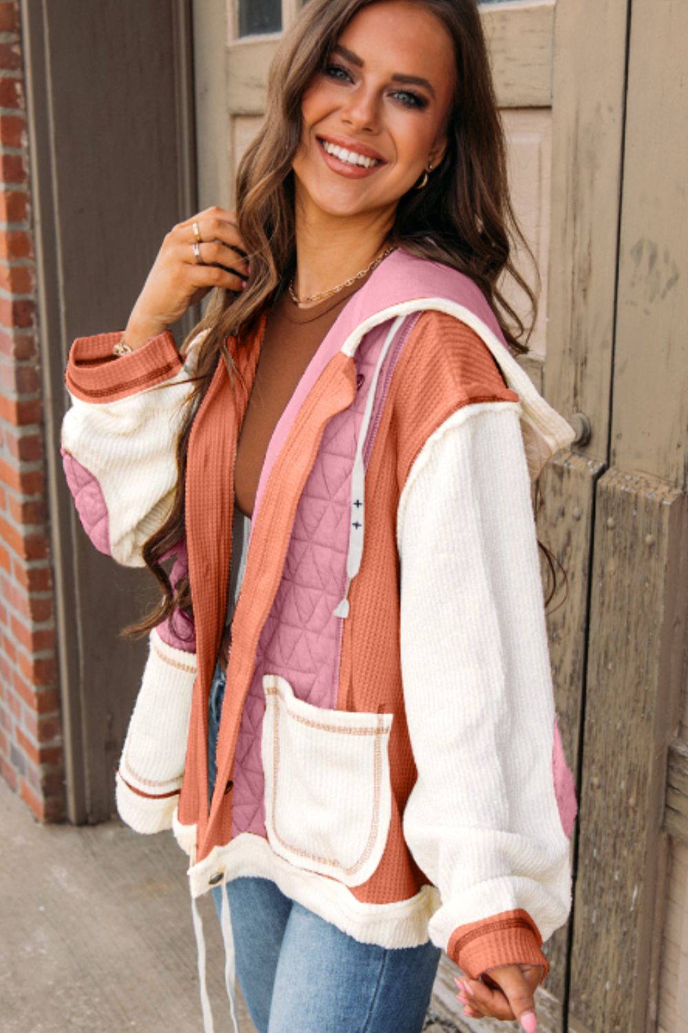 Monica | Long-sleeved hooded jacket with drawstring and button placket