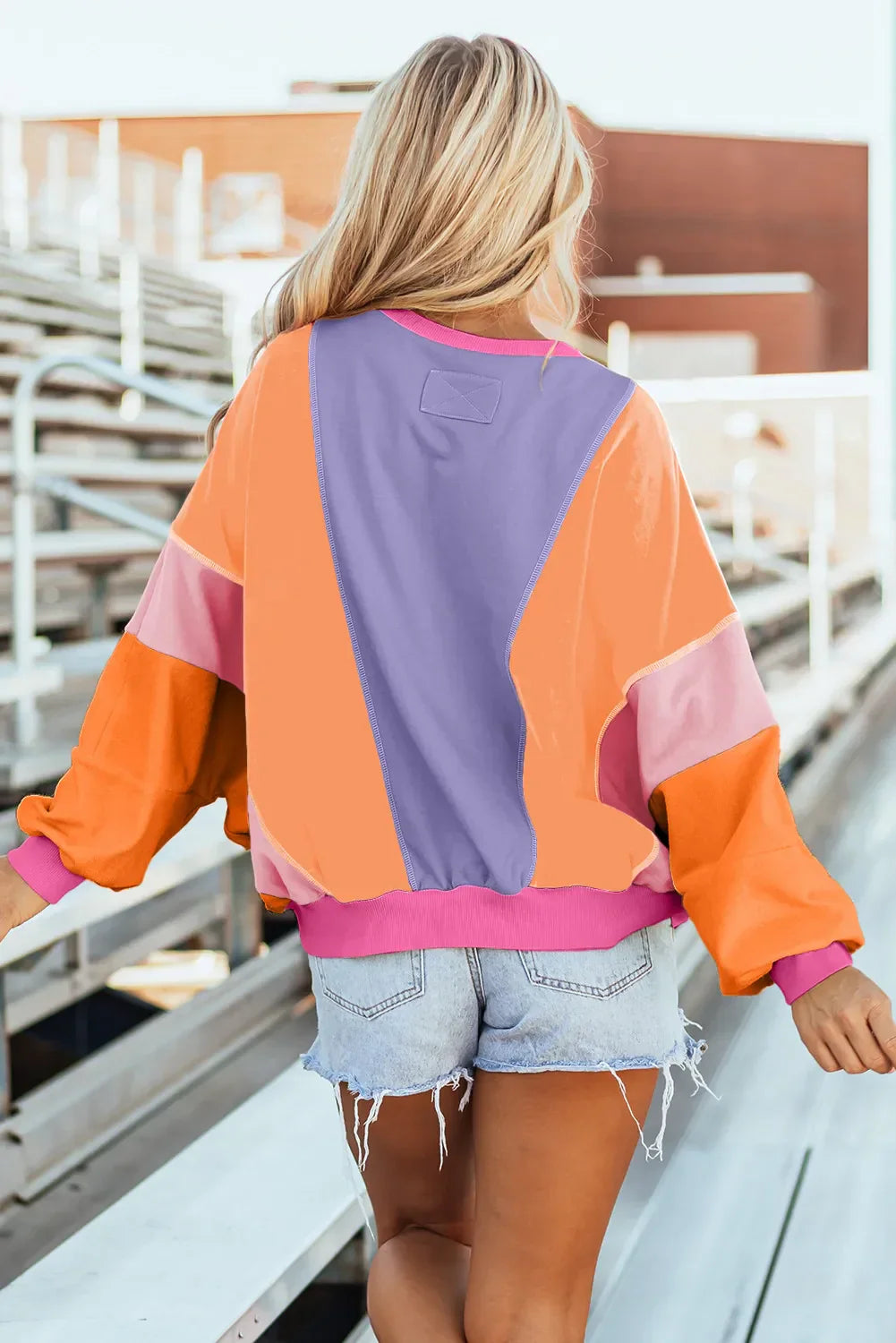 Claudette | Color block long sleeve crew neck top
