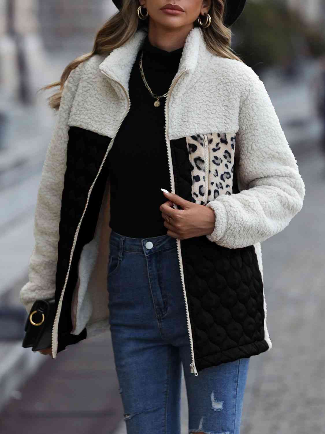 Iliana | Annette leopard print color block zip jacket