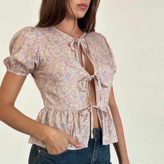 Puff Sleeve Bowknot Crop Top