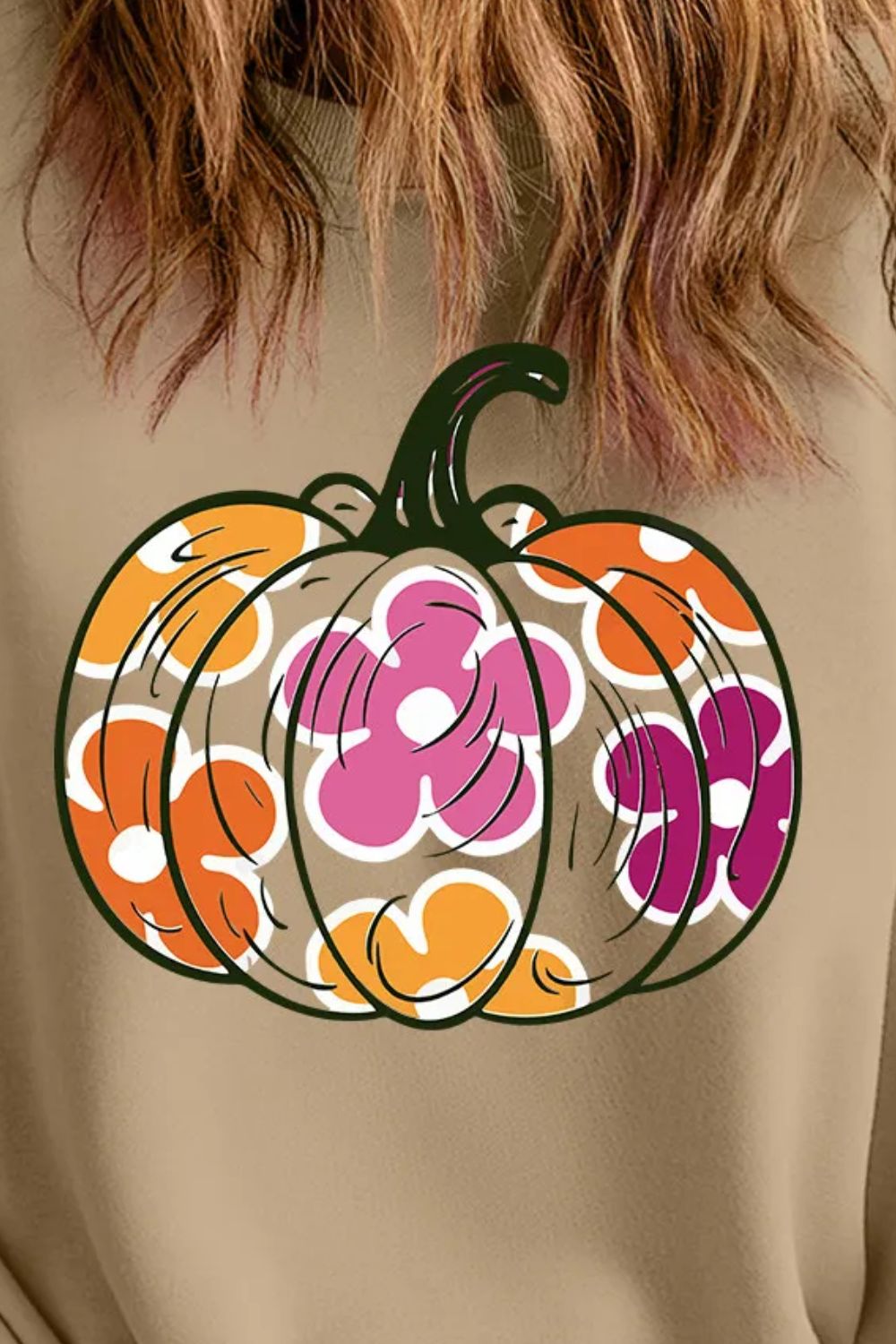 Lotte | Plus size sweatshirt with a pumpkin graphic and dropped shoulders