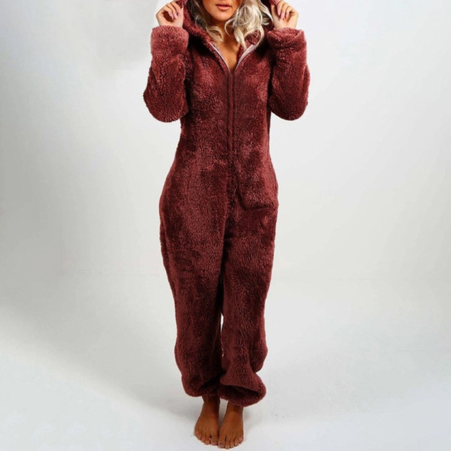 Adriana | Stylish women's winter jumpsuit pajamas with hood