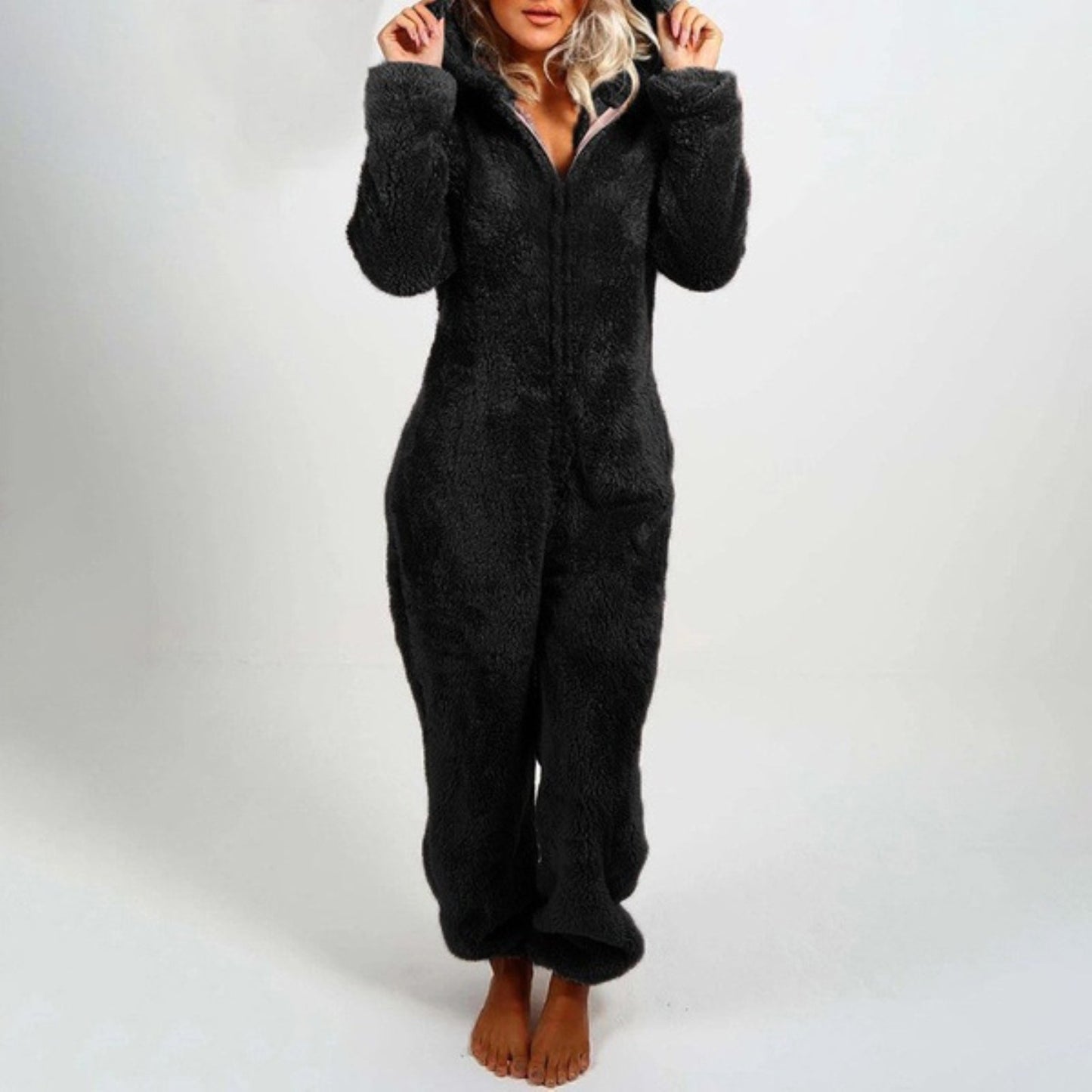 Adriana | Stylish women's winter jumpsuit pajamas with hood