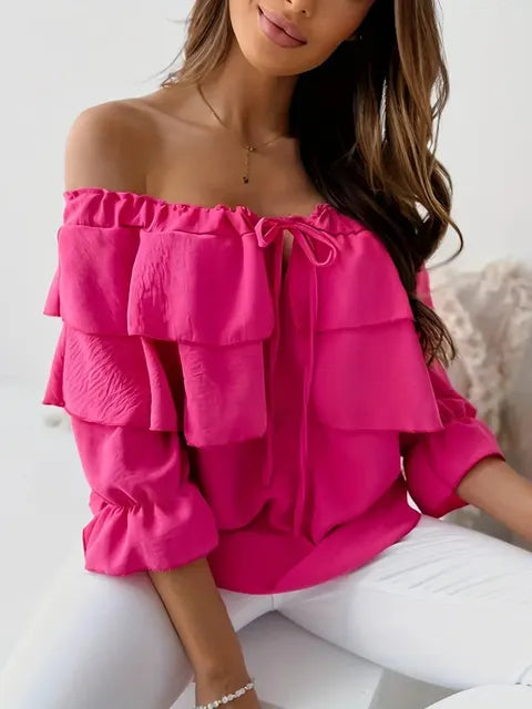 Ariela® | Off-The-Shoulder, Long-Sleeved Top With Tiered Ruffles