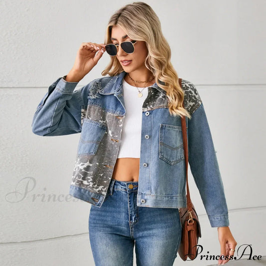 Autumn Denim Stand Collar Patchwork Slim Fit High Waist Jacket