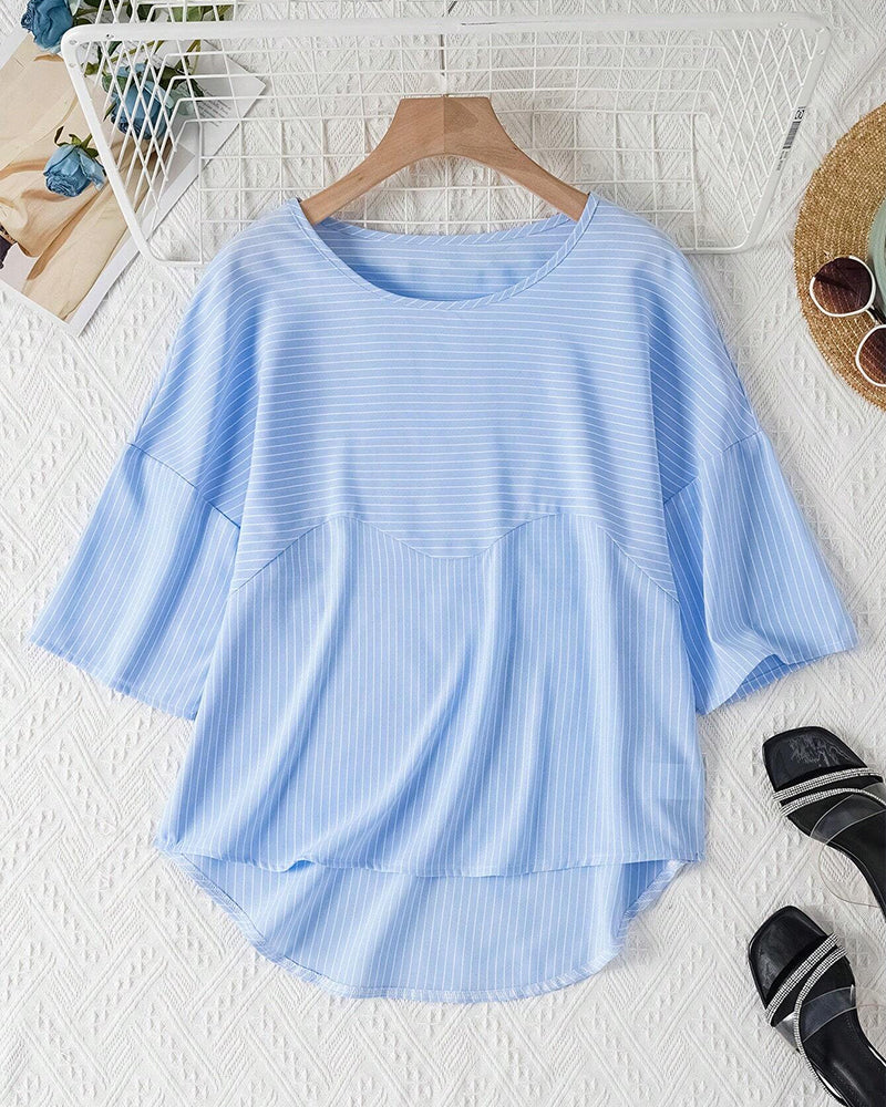 Soraya® | Striped Round-Neck Blouse With Half-Length Sleeves