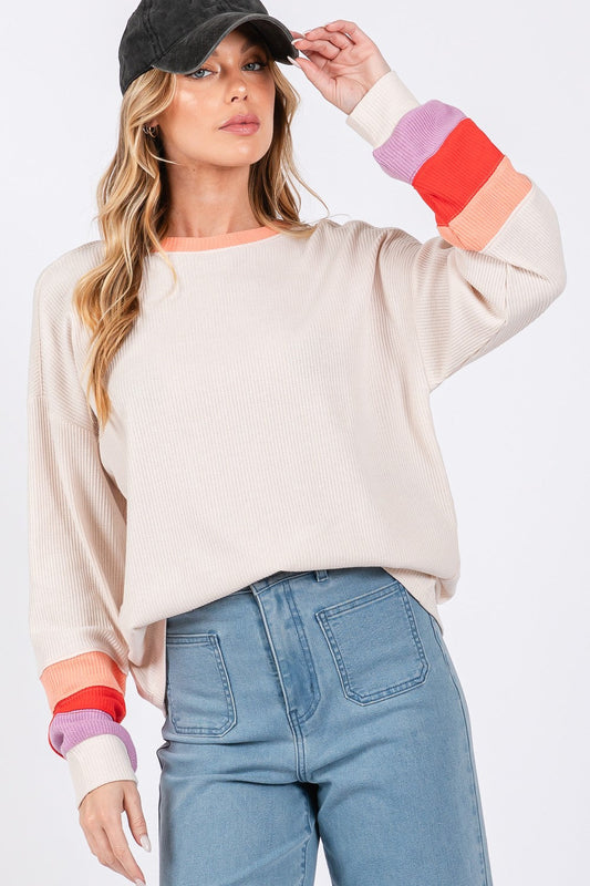 Alice | Color block waffle knit t-shirt