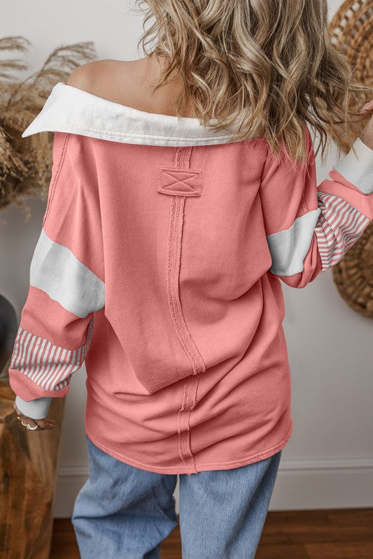 Alina | Striped colorblock sweatshirt with patchwork collar