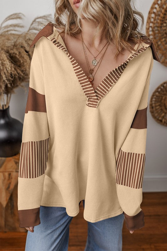 Alina | Striped colorblock sweatshirt with patchwork collar