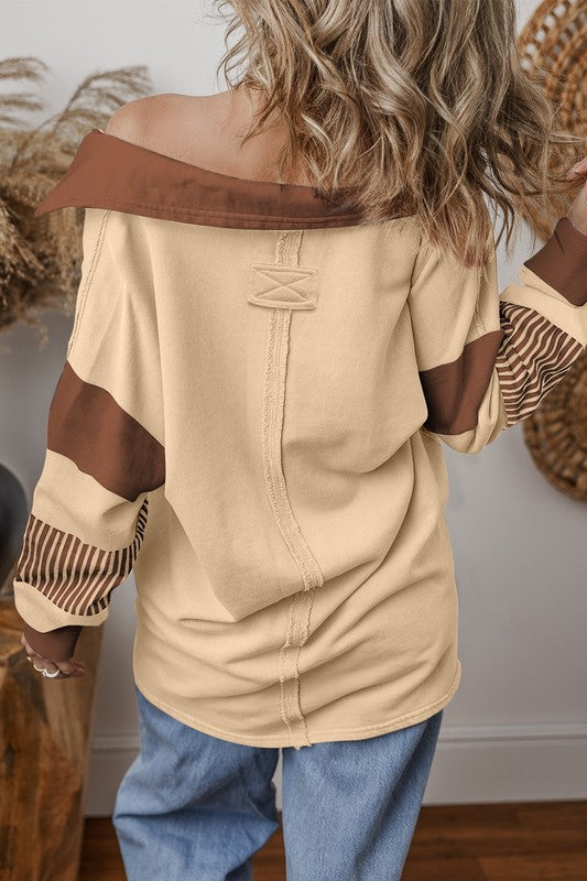 Alina | Striped colorblock sweatshirt with patchwork collar