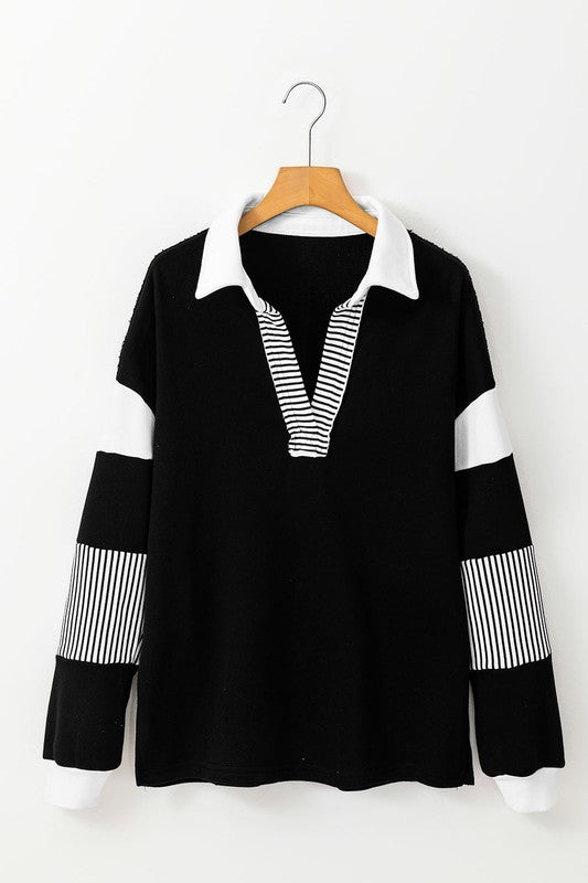Alina | Striped colorblock sweatshirt with patchwork collar