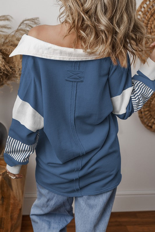 Alina | Striped colorblock sweatshirt with patchwork collar