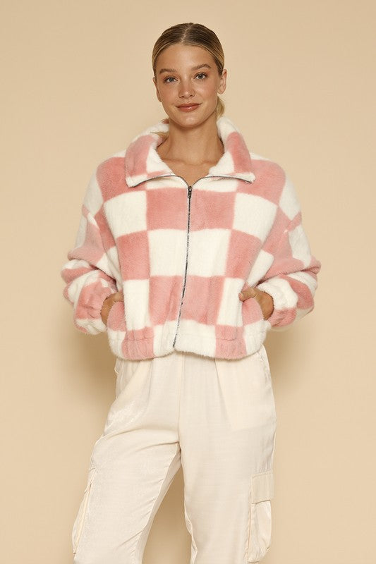 Jana | Fluffy checked jacket with front zip