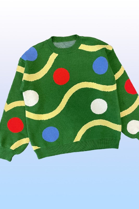 Celine | Knitted sweater with Christmas tree decorations