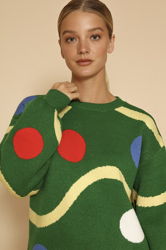 Celine | Knitted sweater with Christmas tree decorations