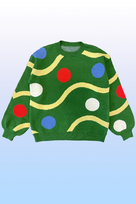 Celine | Knitted sweater with Christmas tree decorations