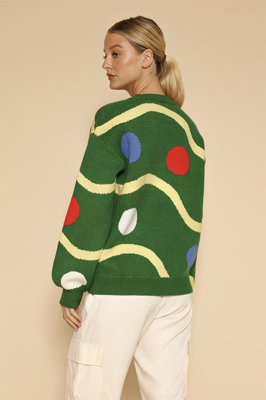 Celine | Knitted sweater with Christmas tree decorations