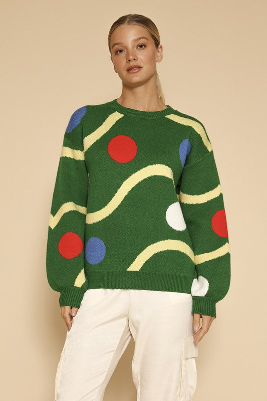 Celine | Knitted sweater with Christmas tree decorations