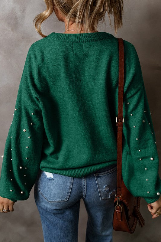 Carolina | Beaded sweater with dropped shoulder and crew neck