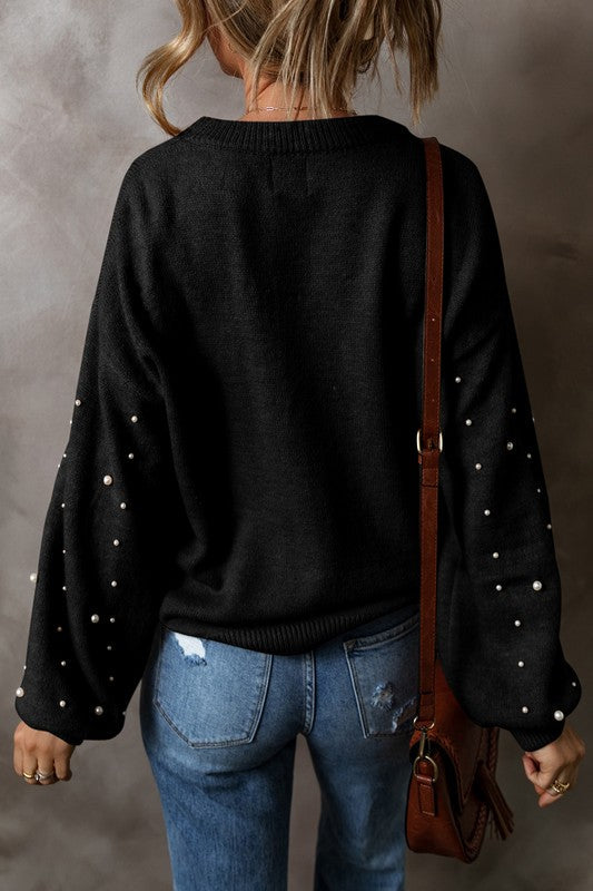Fabiana | Beaded sweater with dropped shoulder and crew neck