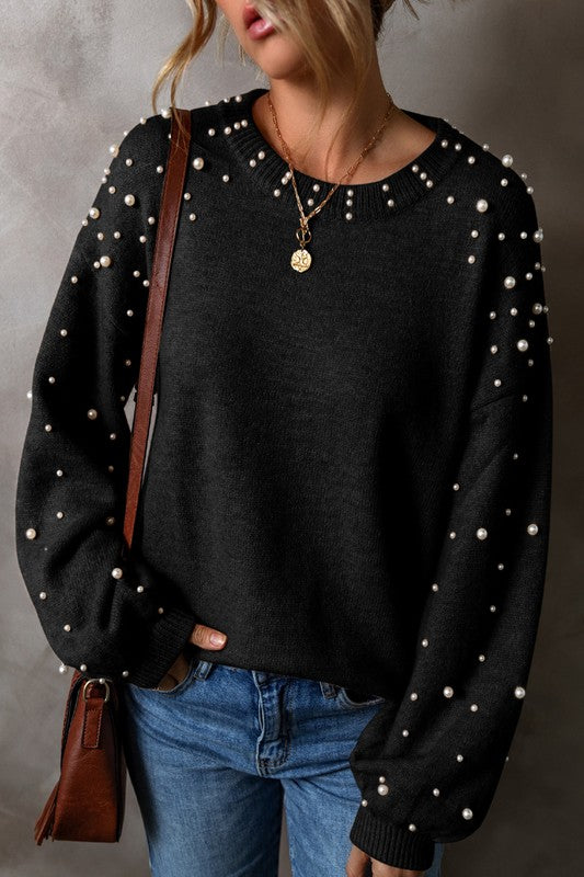 Carolina | Beaded sweater with dropped shoulder and crew neck