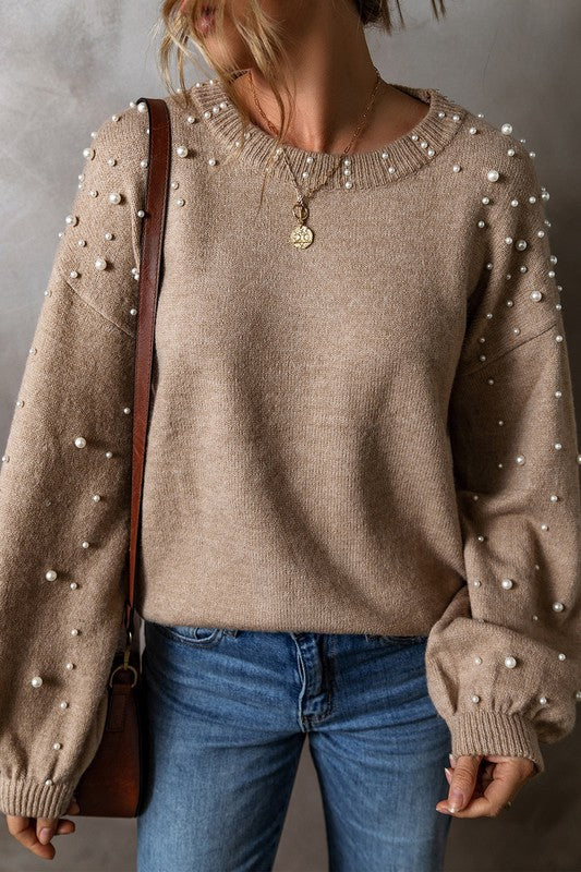 Carolina | Beaded sweater with dropped shoulder and crew neck