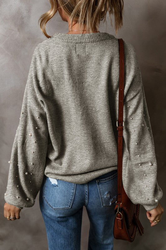 Carolina | Beaded sweater with dropped shoulder and crew neck