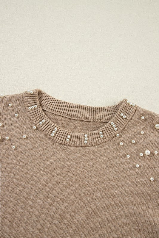 Carolina | Beaded sweater with dropped shoulder and crew neck